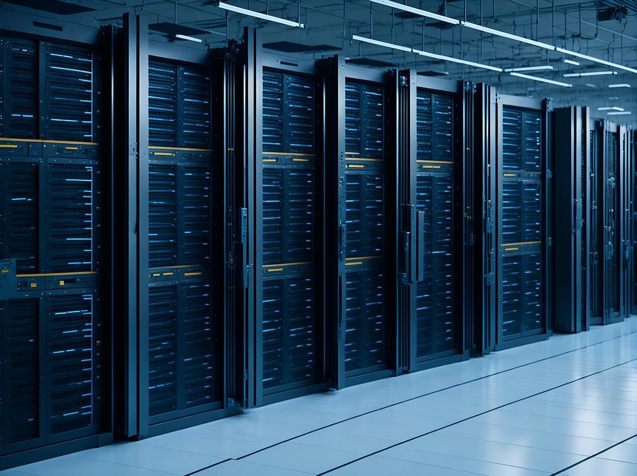 An image of the technology inside a data center building